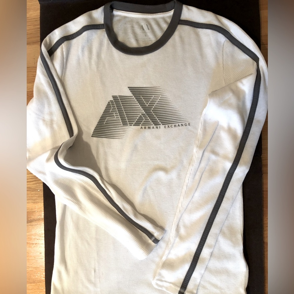 Armani Exchange A/X Mens White waffle a knit Long Sleeve Shirt